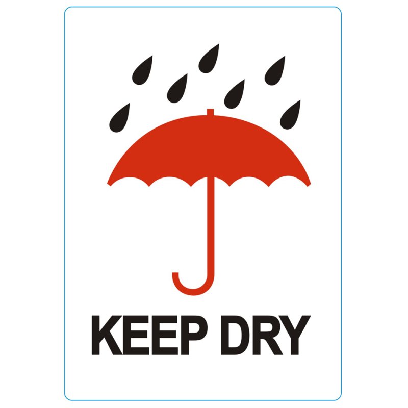 rillprint waarschuwingsetiketten DROOG BEWAREN, permanent klevend, wit/rood/zwart, 500 stuks